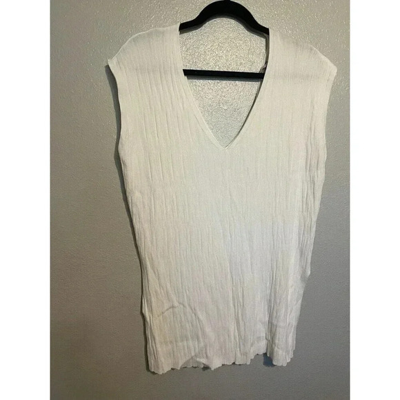 ZARA White Crinkle Oversized Sleeveless Split Side Tunic Women’s Size Small - Picture 1 of 5